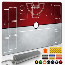 Zacknoble Professional PTCG playmat for 1-Player Trainer - 24x14 inches with 31 Damage counters and Storage Bag - Perfect for mat, and ptcg Board Game (Red)