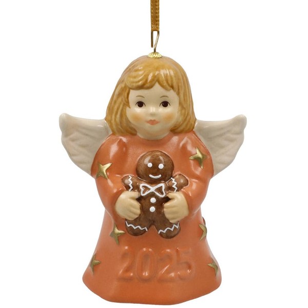 Goebel Hanging Angel Bell Ornament, Dated 2025, Peach Fuzz
