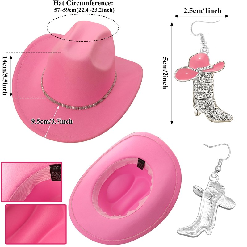 Aswitnove Cowboy Hat Rhinestone Cowgirl Boots Earrings Set Western Earring