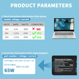65W Thinkpad Lenovo Power Supply for Lenovo Laptop Charging Cable ThinkPad T440 T450 T460 T470 X240 X250 X270 E540 E550 E570 G50 Z50 G70 Ideapad Flex 2 3 Yoga 2 11 11ADS LLX65Nland LC2A ADLX65NCC3A