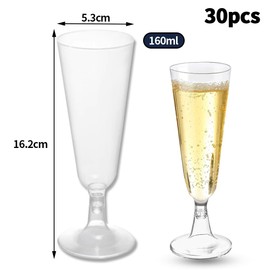 Coztie Plastic Champagne Glasses, Pack of 30, 160 ml, Reusable Champagne Glasses, Mimosa for Champagne Reception, Wedding, Birthday, Picnic, Party, Transparent