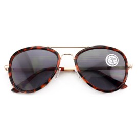 V.W.E. Large Metal Tear Drop Progressive Reading Sunglasses - Zero Power On Top - No Line UV Protection Outdoor Reader 147mm (Gold/Tortoise, 2.25, x)