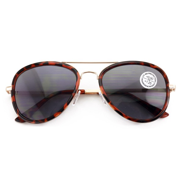 V.W.E. Large Metal Tear Drop Progressive Reading Sunglasses - Zero