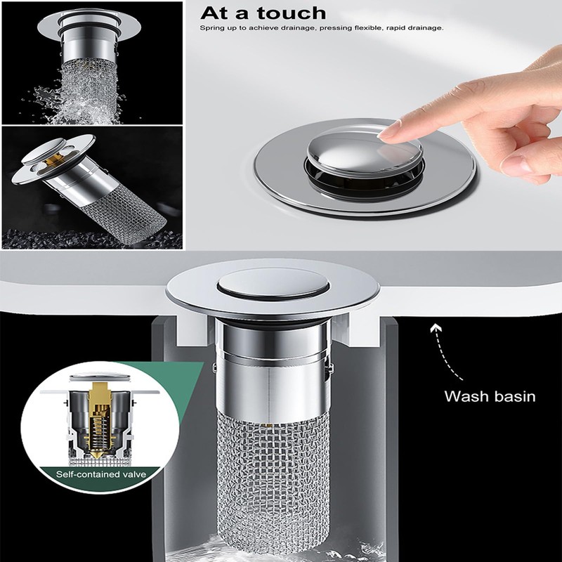 Stainless Steel Sink Strainer with Basket, Sink Plug Strainer, Sink