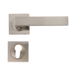 Amig - Door Handle Set | Model CADIZ | 52 x 124 mm | With Bocallave | Elegant and Simple Design | Ergonomic Handle | Zamak Silver Matt