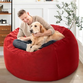 HABUTWAY Bean Bag Chair: Giant 4' Memory Foam Furniture Bean Bag Chairs for Adults with Microfiber Cover 4Ft (Red)
