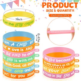 Gueevin 60 Pcs Bible Verse Bracelets for Kids Christian Scripture Bracelets Jesus Wristband Religious Motivational Kids School Gifts Classroom Prizes(Light Color)