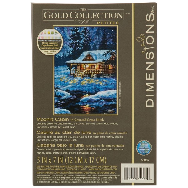 Dimensions Gold Collection Counted Cross Stitch Kit, Moonlit Cabin, 18 Count Navy Blue Aida, 5'' x 7''