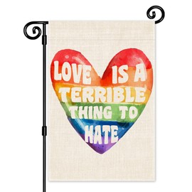 JMYROG Love is A Terrible Thing to Hate Garden Flag, 12 X 18 Inch Double Sided Yard Outdoor Farmhouse Lawn Porch Decor Garden Flag, Equality Ally Pride Month Deco, Inclusive Gifts for Friend Family