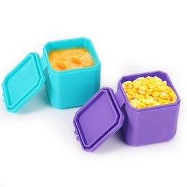 BOXOB 2pcs Salad Dressing Container 4oz, Dipping Sauce Container for Lunch Box Silicone Dips Containers Leakproof Condiment Sauce Cups with Lids for School Lunch Picnic Travel(Cyan, Purple)
