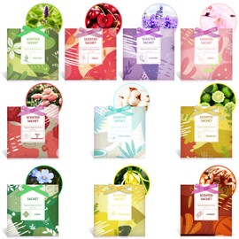 DERDUFT Scented Sachet Gift Set – Hanging Fragrance Sachets with Rope – Individually Wrapped Scent Bags for Wardrobe, Drawer, Closet, Car, Travel & Home Use - 10 Pack