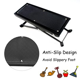 DMZK Guitar Footrest with Non-Slip Rubber Pad Foot Support Guitar, 4-fold Adjustable in Height, Foldable Metal Guitar Footstool, Footbench Guitar Accessories, Black