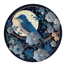 Blue Bird Flower Puzzles for Adults 1000 Pieces, 3D Paper Art Moon Jigsaw Puzzles, Beautiful Animal Floral Puzzle