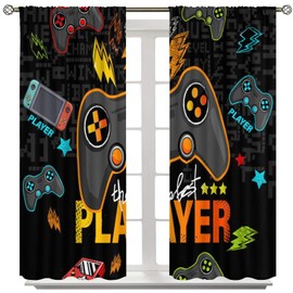 Kids Gamepad Gamer Curtains for Boys Girls Colorful Game Controller Thermal Insulated Room, Video Games Controller Curtains Rod Pocket Customized Curtains 52x84 Inch Decor