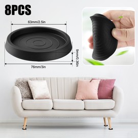 8Pcs Non Slip Furniture Pads, 2.5" Round Furniture Coasters Cups, Rubber Furniture Pads for Hardwood Floors, Floor Protectors and Stoppers for Bed, Cabinet, Sofa, Chair, Table (Black)
