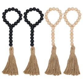 PH PandaHall 4pcs Wood Bead Garlands 12.6 Inch Decorative Wooden Hanging Bead Garland with Tassels for Vase Door Knob Hanging Ornaments Farmhouse Dector, Black/Natural Wood