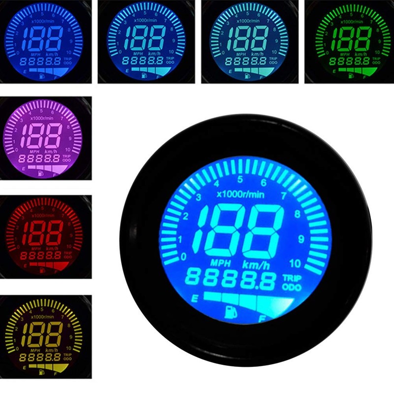 Akozon Tachometer Motorcycle LCD Meter Tachometer Gauge Odometer Speedometer 0-199km/h