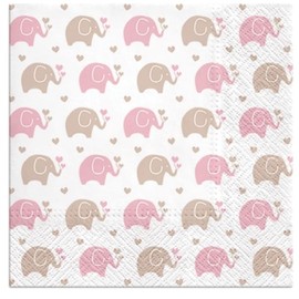 AM Décor - 20 Count Soft 3-Ply Tissue Decoupage Luncheon Paper Napkins -13" x 13" (Unfolded) Baby Elephants Pink