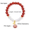 ZHOU LIU FU White Chalcedony Bead Charm Bracelet Red Agate