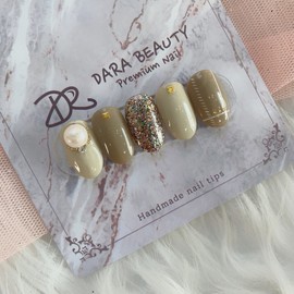 [Handmade nail tip] Nude tone pearl check nails / [수제네일팁] 누드톤 진주 체크네일