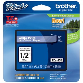 2/Pack Genuine Brother 1/2" (12mm) White on Clear TZe P-Touch Tape for Brother PT-D210, PTD210 Label Maker