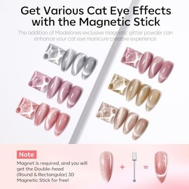 modelones- Juego de esmaltes de uñas en gel con efecto ojo de gato, 6 colores, holográficos, 9D, semitransparentes, con purpurina