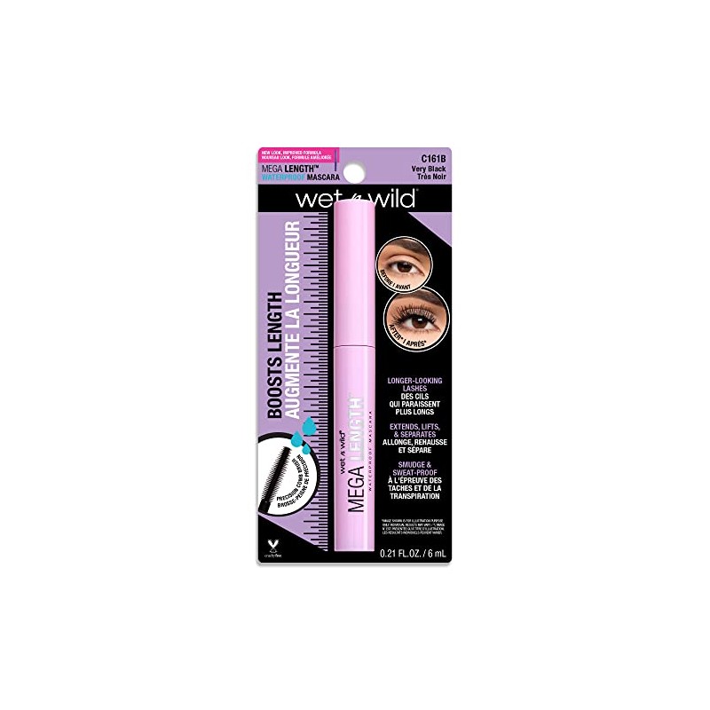 wet n wild Mega Length Waterproof Mascara, Very Black, 0.21