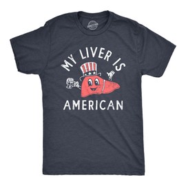 Mens My Liver is American T Shirt Funny Fourth of July Party Drinking Lovers Tee for Guys Funny T Shirts Patriotic Apparel for Men Cool Drinking Short Navy - XXL