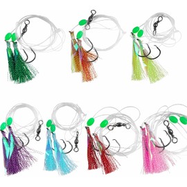 Fishing Bait Rig Saltwater Flounder Rigs with Mono Leader Swivel Fish Skin for Flounder Sea Bass Halibut Black Pompano Fishing 5packs