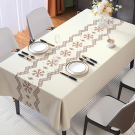 HOMOHEINI Square Table Cloth,100% Waterproof Tablecloth Oil Proof Spill Proof Vinyl Table Cloth, Wipe Clean Plastic Table Cover for Dining, Camping, Indoor and Outdoor 54" x 54",Snowflake