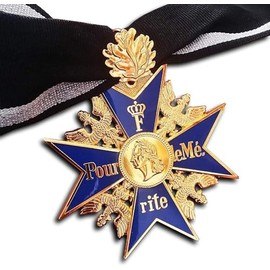 FREECROWS Grand Pour Le Merite 24k Gold Plated Cross Medal Blue Max Highest Honor + Oak Leaf + Ribbon Repro