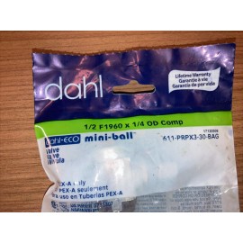 Dahl Mini Ball Supply Stop Valve  PEX-A 1/2" F1960 x 1/4" angle refrigerator Ice