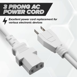 3 Feet, White - 3 Prong AC Power Cable for Computer, Medical, Server, & Desktop - 3 ft Three Prong Power Supply Cord - C13 Power Cord - NEMA 5-15P to C13 / IEC 320-3 Foot (1.8 Meter), White