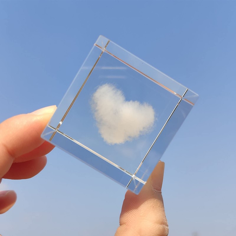 Crrezhai 3D Crystal Heart Cloud Cube 4CM Small Glass Paperweight