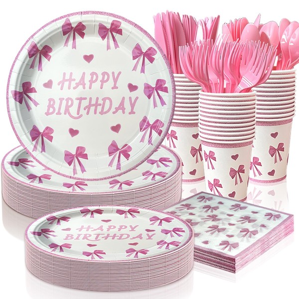 LFSTGN 175 PCS Coquette Birthday Plates and Napkins Sets Includes