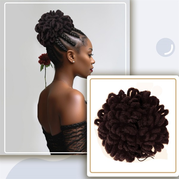 Liliyab DreadLock Afro High Puff Drawstring Ponytail Hair Bun Hairpieces Faux Locs Clip In Pony Tail for Black Women (8", 99J)