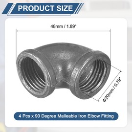 sourcing map 13/16"(20mm) 90 Degree Malleable Iron Elbow Fitting, Threaded Pipes Fitting Brackets Nipples for Vintage Fixtures DIY Furniture Pipe Plumbing, 4Pcs