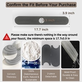 Juyanxy Diatomite Faucet Mat for Kitchen Sink - 17.7''L Fast Drying Stone Splash Guard, Super Absorbent Water Absorbing Tray, Prevents Moisture Buildup for Bathroom Countertop (Dark Gray)