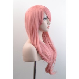 MeriCino Wigs 28’’ Long Wavy Curly Wig Heat Resistant Cosplay Wig with Free Wig Cap for Women(Pink)