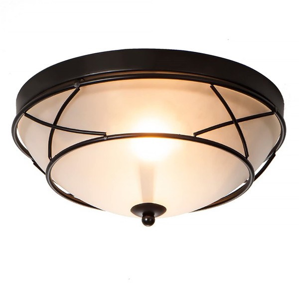LOCLGPM Black Classic Dome Ceiling Light Flush Mount,2-Light Bronze Lighting Fixtures Frosted Glass Farmhouse Ceiling Lamp for Living Room Kitchen Bedroom Hallway Entryway Staircase Indoor/Outdoor