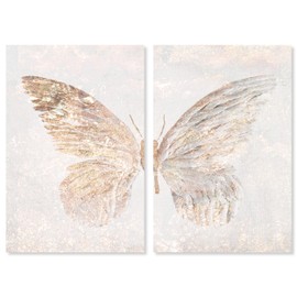 Animals 'Golden Butterfly Glimmer Two Piece' Insects by Oliver Gal | White, Gold 2 Panel Wall Art | Canvas Wall Art | Ready to Hang Home Décor