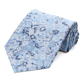 tiemart Regent Morris Neckwear Steel Blue Member Floral Silk/Viscose Extra Long Necktie