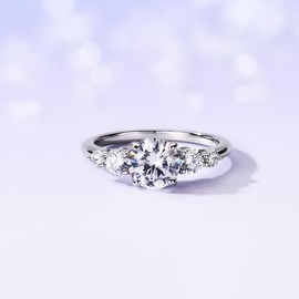 Blueeve Graduated Moissanite Ring for Her, Round D Color VVS1 Clarity Lab Created Diamond Engagement Rings 14K White Gold Vermeil Diamond Rings for Women Wife Birthday Jewelry Gifts for women