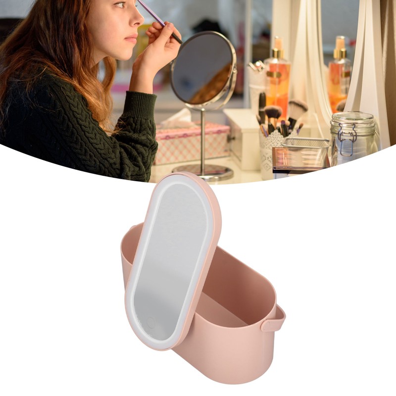 Makeup Case Rotatable Mirror Lid Dimmable LED Light Portable Cosmetic