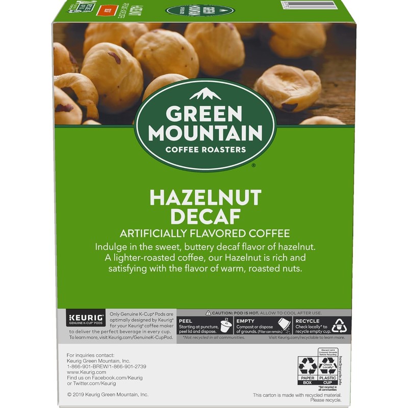 Green Mountain Coffee Roasters Hazelnut Decaf, Keurig Single-Serve K-Cup Pods,