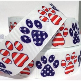 GROSGRAIN RIBBON 5/8", 7/8",1.5", 3" 4th of July Paw Prints Patriotic Printed - 3"