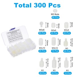 PATIKIL M3 Male Female Nylon Hex Spacer Standoff Kit, 300Pcs Motherboard Standoffs Assortment Kit, Electrical Outlet Spacers, Screws Nuts for PCB Motherboard, Circuit Board, White