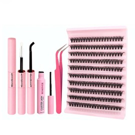 MKEAWWU Ciglia Finte Kit Ciglia Extension,Ciglia Finte Ciuffetti, 40D Volume Lash Clusters Con Bond 8-16Mm Diy Eyelash Extension Kit