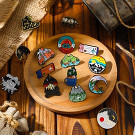 Hanaive 15 Pcs Outdoors Enamel Pins for Backpack Aesthetic Enamel Pins Set Nature Button Pins Vintage Lapel Pins Camping Pins (Cute Style)