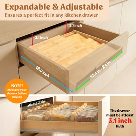EDELHAUS Bamboo Spice Drawer Organizer - Expandable 4 Tier Spice Rack (Need 3" Deep Drawer) 12" to 24" Wide, Seasoning Organizer, Organization Seasoning Rack insert (Jars Not Included)
